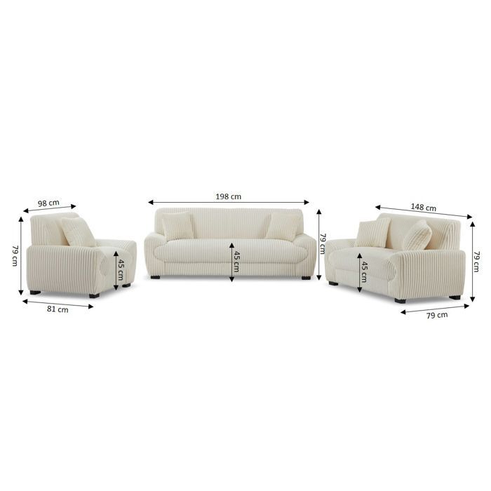 Conjunto de sofá de 3+2 plazas ADEA + sillón en pana beige