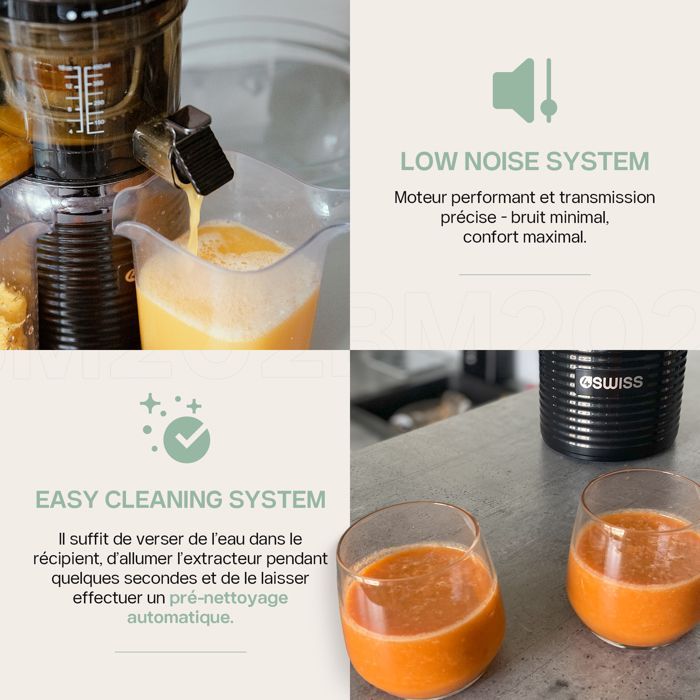 4Swiss BM202 Juicer | Slow Rotation, Powerful Motor | Large 8cm Feed Chute, Easy 1-Minute Cleaning, BPA-Free