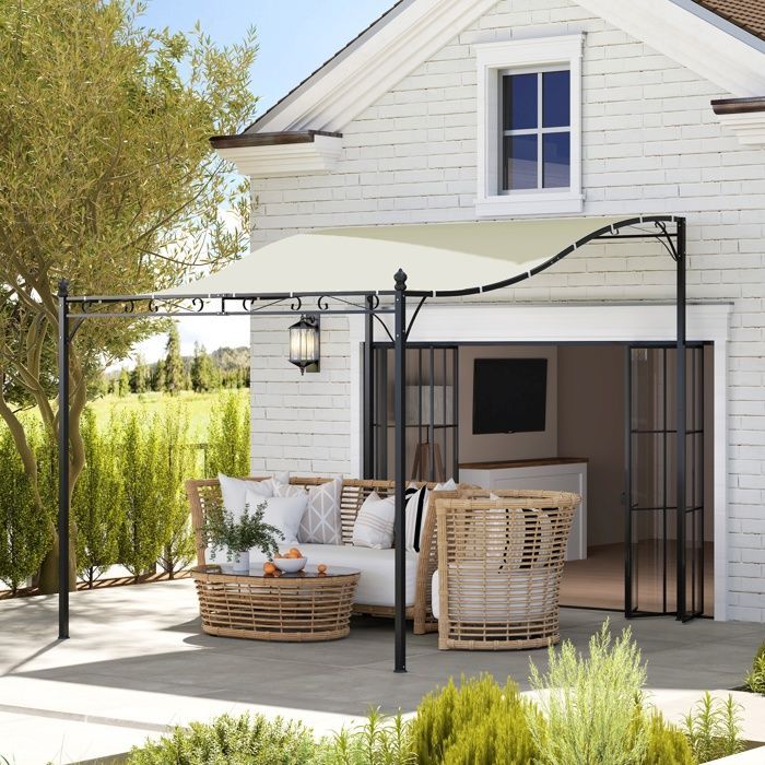 Pergola de jardin - Outsunny - toit imperméable, trous de drainage - structure métallique - 3 x 2,5 m - crème