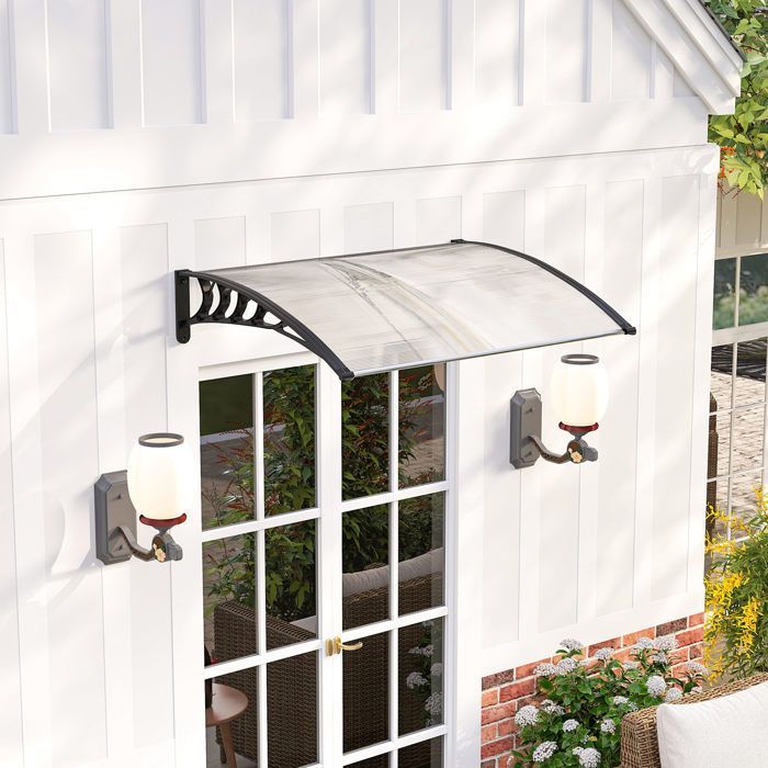 Toldo para puerta de entrada - Outsunny - Techo de policarbonato - Protección contra lluvia, nieve y rayos UV - 90 x 122 cm - Transparente