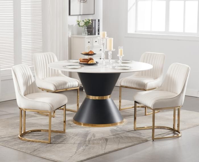 Wahson Dining Chair Set of 4 Velvet Dining Chairs, Kitchen Chairs with Gold Legs and Thick Cushion, White