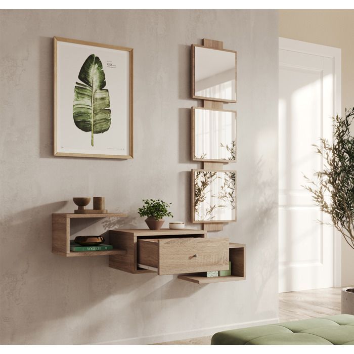 Eingangsbereich-Möbel | 1 Schublade mit Spiegel | Konsolentisch | Sonoma-Finish | B 99,5 x T 22 x H 145 cm | Modell Neo