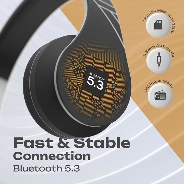 Wireless Bluetooth Headphones, Foldable Stereo Audio Headphones, with Built-in Microphone/Micro SD/FM Radio (Black/Silver)