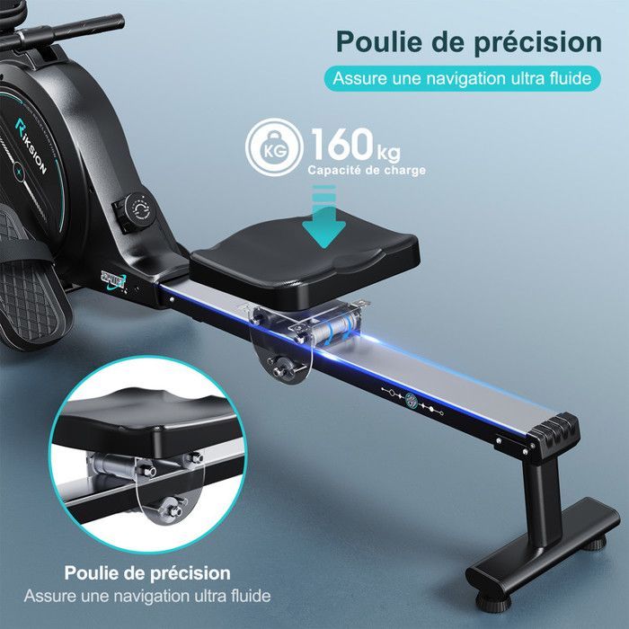 Rameur magnétique - RIKSION - HCQ-H300-B - 8 niveaux de résistance - Max 160 kg - Pliable & silencieux