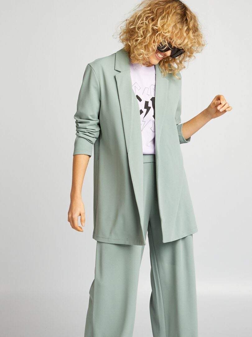 Broek met hoge taille en wijde pijpen - GROEN