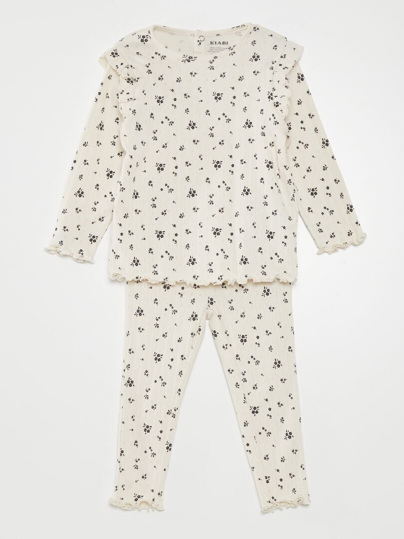 Pyjamaset met ruches - 2-delig - WIT