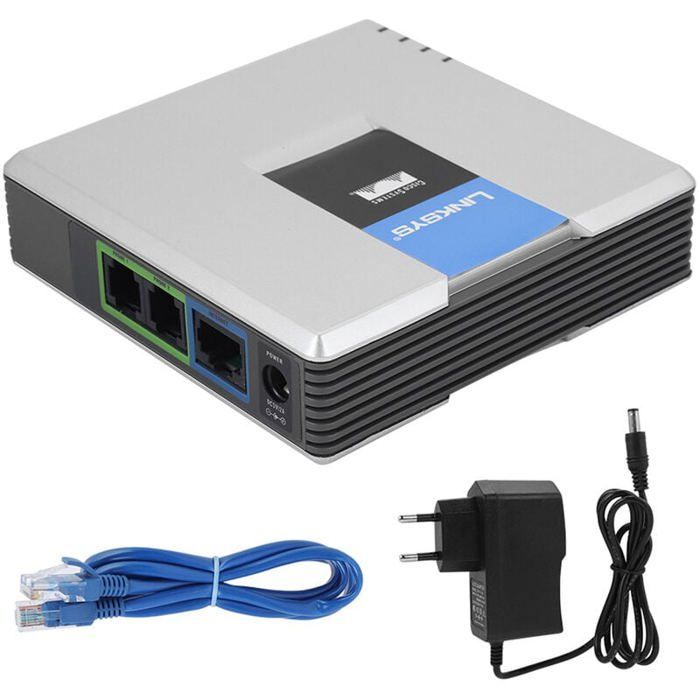 Adaptador de teléfono por Internet VoIP Gateway de 2 puertos con protocolo SIP V2 y cable de red para Linksys PAP2T EU YYV