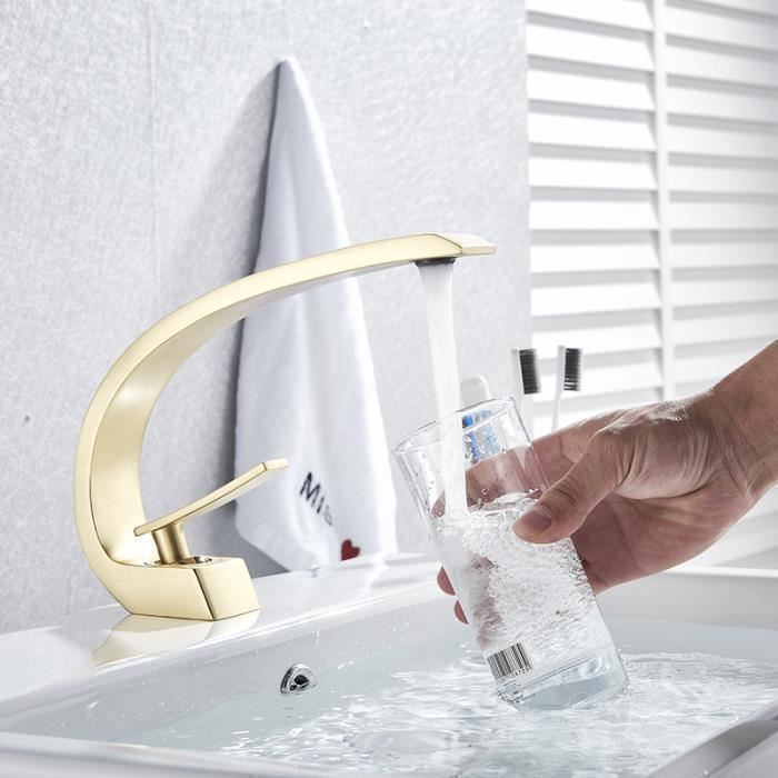 Brushed gold bathroom faucet - Basin mixer tap - Hot and cold water available - Brass - Brushed gold