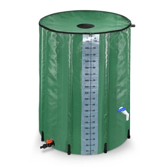 Tanque plegable de PVC HENGMEI de 380 litros para la recolección de agua de lluvia para riego de jardines con válvula de drenaje (100 galones, verde zarza)
