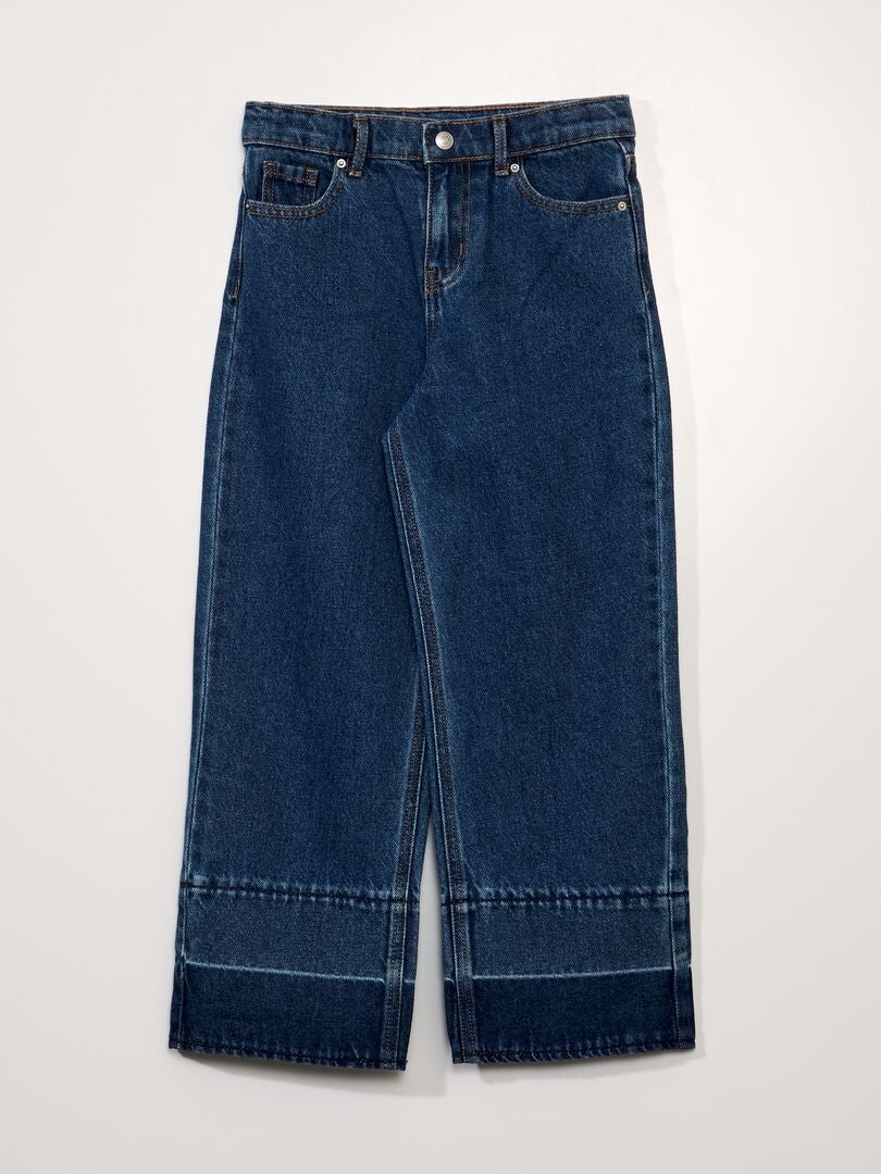 Jeansy z szerokimi nogawkami i efektem sprania - Ciemny Denim Blue