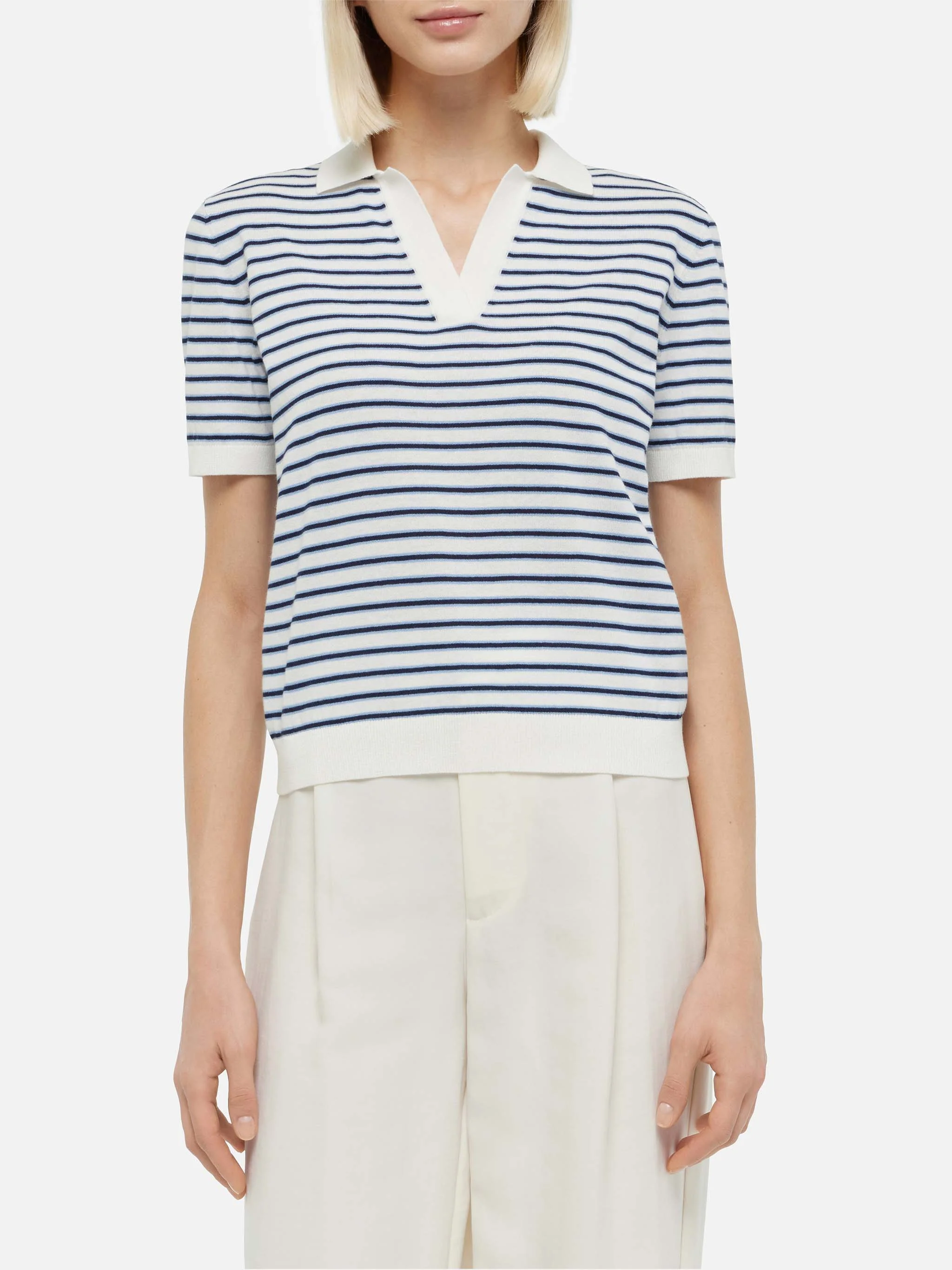Polo Evonne lavorata a maglia a righe blu