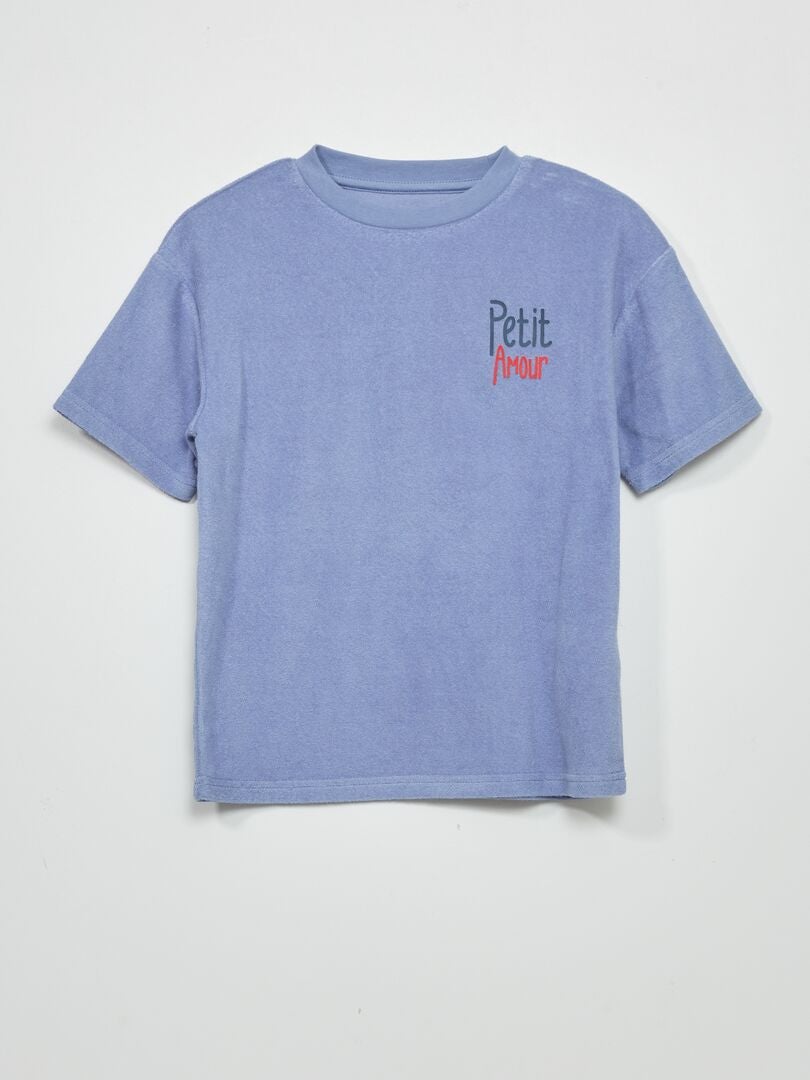 Camiseta de manga curta em tecido atoalhado - AZUL