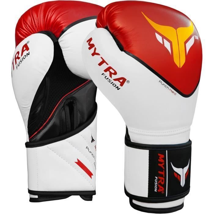 Gants de Boxe - Mytra Fusion - Rouge - 10 OZ - Simili Cuir - Kickboxing, Sparring