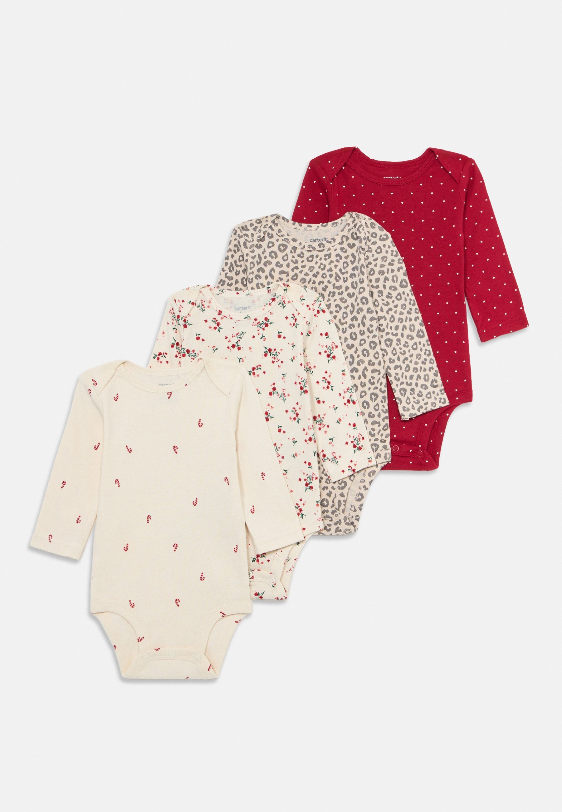 Body de manga comprida multicolorido da Carter's - Cor: branco-sujo/vermelho escuro