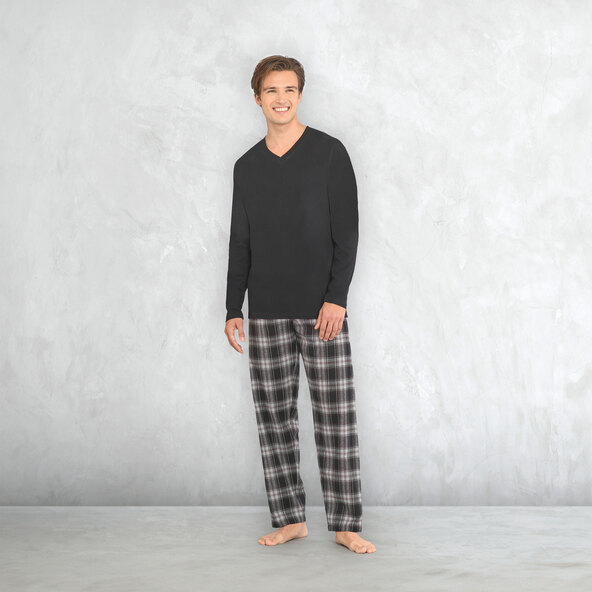 Pijama masculino de flanela, preto