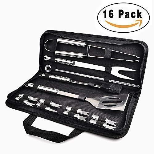 Juego de 16 utensilios para barbacoa ChangM, utensilios portátiles para barbacoa, accesorios para picnic, acero inoxidable.
