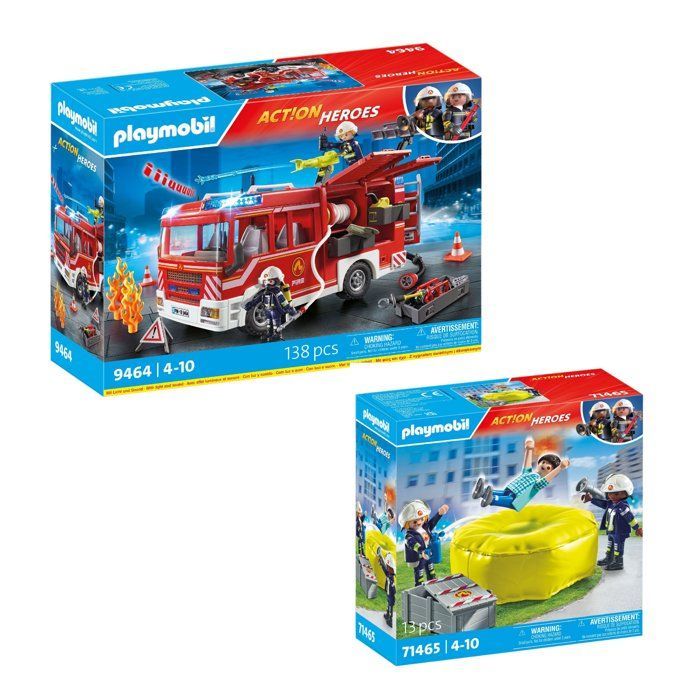Playmobil Firefighter pack: Fire engine (9464) + Firefighters with cushion (71465)
