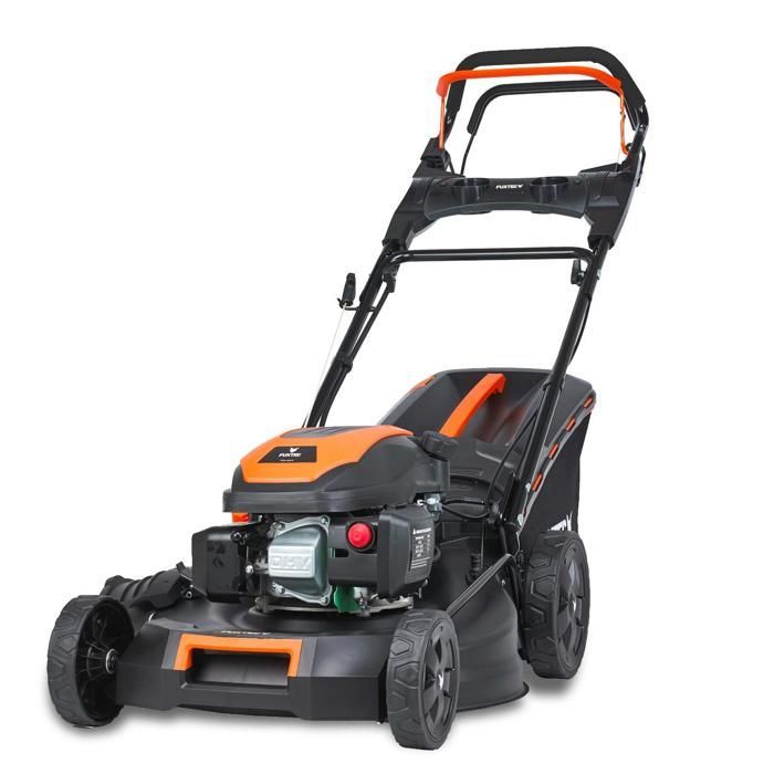 Rasaerba a benzina semovente FUXTEC FX-RM5170eS 170cc, larghezza di taglio 51 cm, avviamento elettrico, contenitore raccoglipolvere da 60 litri, facile da pulire.