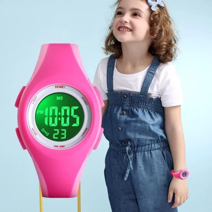 Reloj deportivo digital LED SHARPHY para niñas - Regalo de Navidad para niños - Rosa