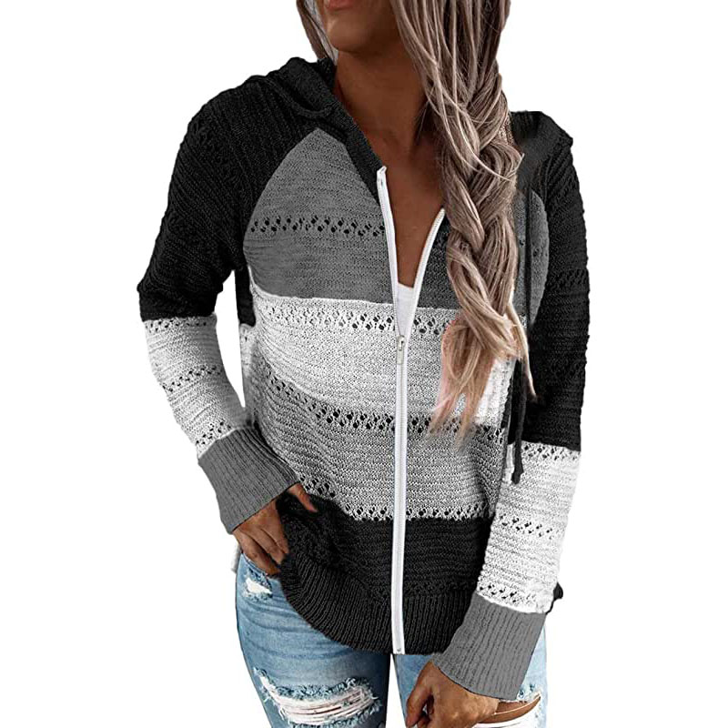 Pull à capuche léger en maille SMENG pour femme, fermeture éclair