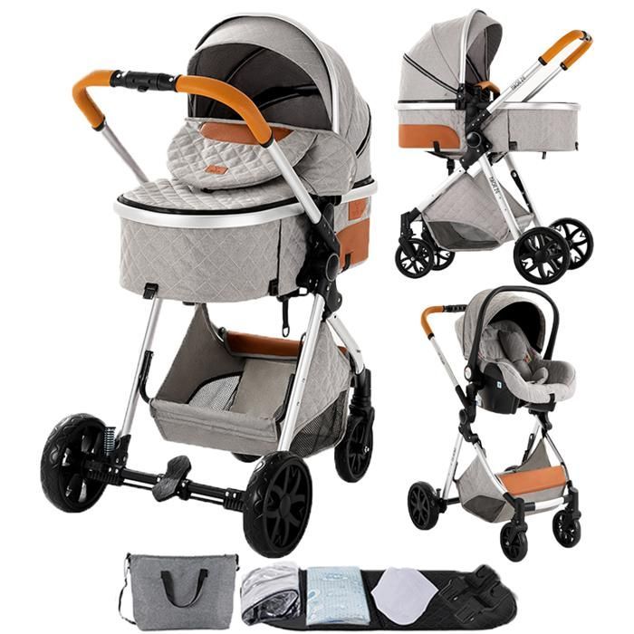 Poussette Magic ZC Pousette trio 3 en 1 Poussette bebe Avec sac à main Jusqu'à 15KG 0-3ans Harnais de cinq points Gris Clair