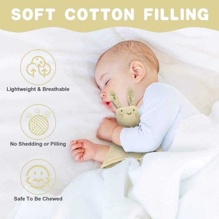 Lot de 3 Coffret Naissance Bébé de Fille et Garçon - 100% Coton Doux Doudou, Bavoir et Anneau Cadeau Kit  pour Nouveau-né(Kaki)