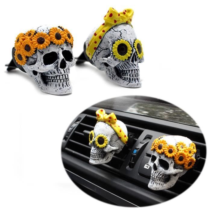 Car Air Freshener, 2-Piece Automatic Car Aroma Diffusers, Skull with Flowers, Interior Decoration
