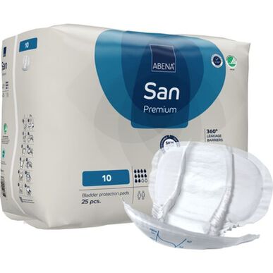 Abena San Premium 360 -vuotosuojat, 10 inkontinenssisidosta, anatominen muoto, 25 kpl