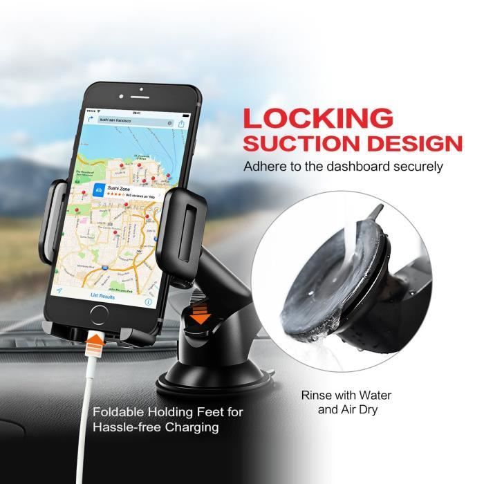 Suporte para celular veicular - Para montagem no para-brisa ou painel - Preto