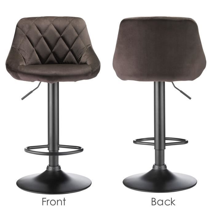 Conjunto de 2 banquetas de bar - Veludo preto - Com encosto - Estilo escandinavo - Marrom