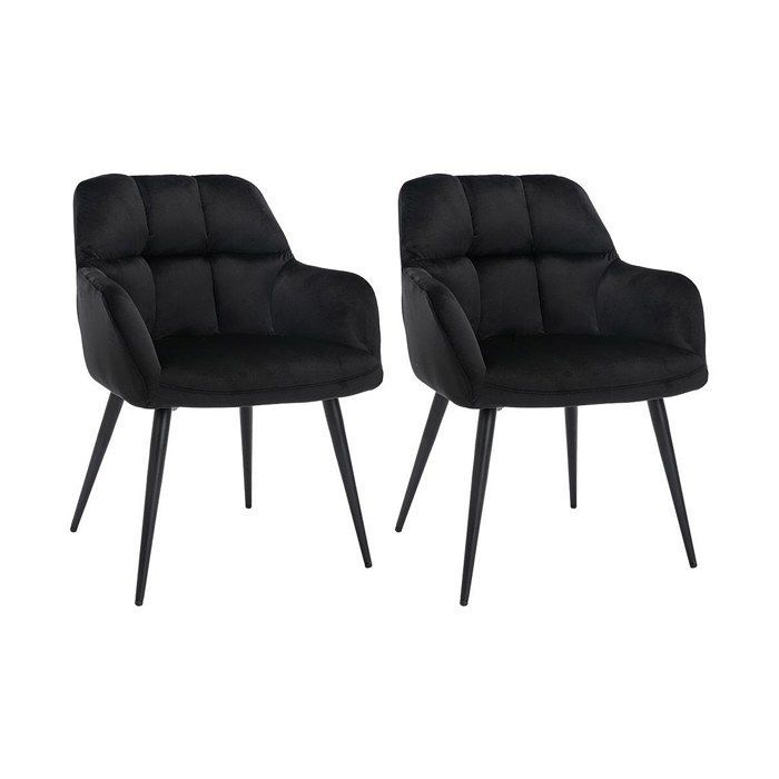 Set di 2 sedie con braccioli - Velluto e metallo - Nero - PEGA
