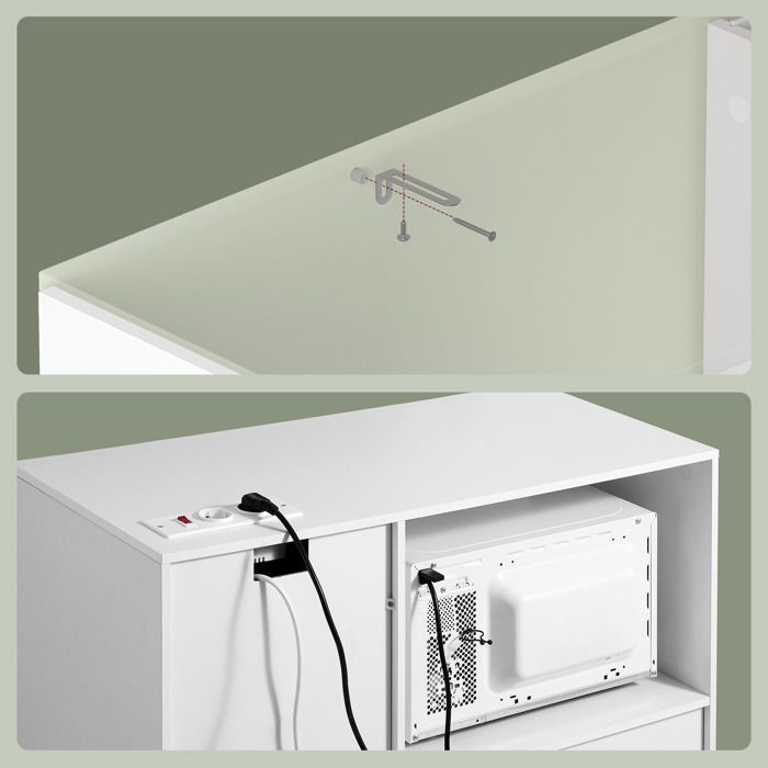 Kitchen Cabinet, Buffet with Microwave Shelf, 3 Doors, Worktop, Open Compartment, White