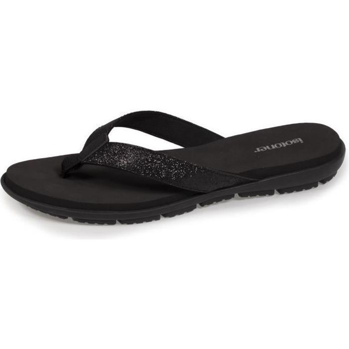 Chanclas cómodas Isotoner para mujer con detalle de lentejuelas en la parte superior, color negro.
