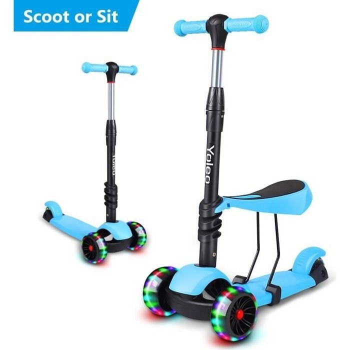 Yoleo 3-in-1 kinderstep met afneembaar zadel - Blauw - Verstelbare hoogte - LED-wielen