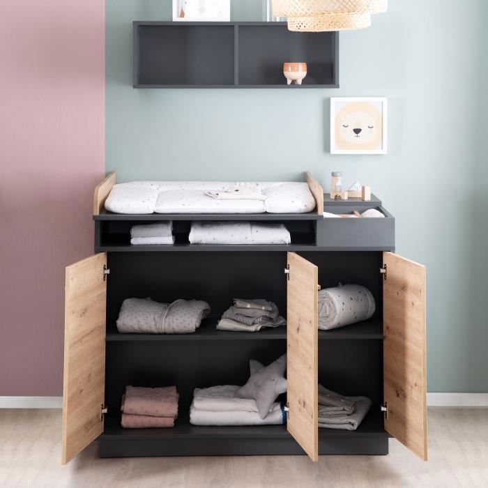 Conjunto completo de habitación infantil Lenn: cuna convertible de 70x140 cm + cambiador + armario de 3 puertas - ROBA