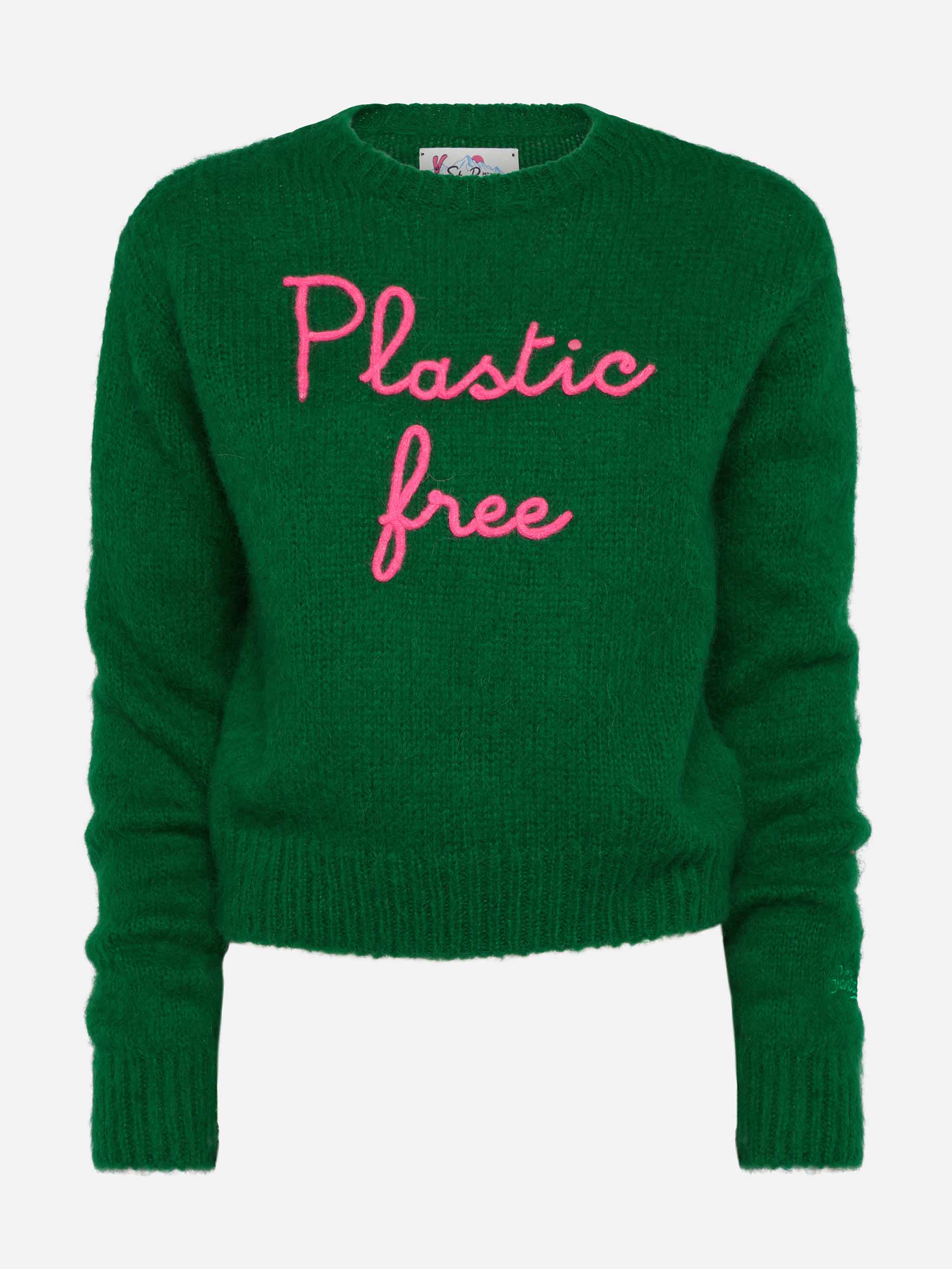 Maglione corto morbido girocollo da donna con ricamo Plastic free