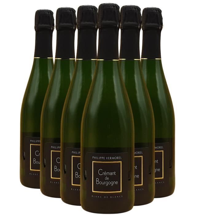 Crémant de Bourgogne Blanc de Blancs Blanc - Lot de 6x75cl - Philippe Vermorel - Vin effervescent AOC Blanc de Bourgogne