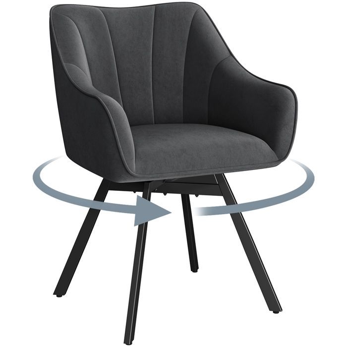 Yaheetech Chaise de Salle à Manger Rotative Chaise de Cuisine Roulante Assise en Velours et Pieds en Métal Gris Foncé