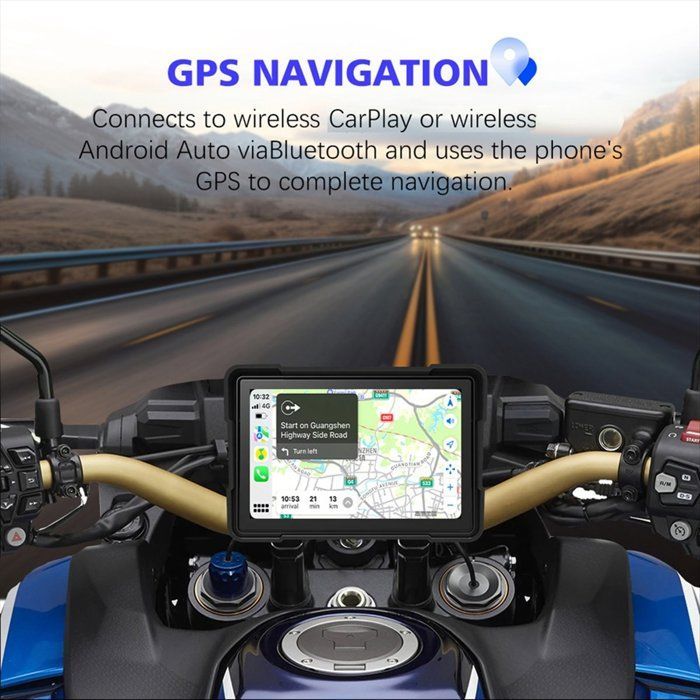 Pantalla Bluetooth portátil de 5 pulgadas para navegación GPS de motocicleta, resistente al agua IP67, inalámbrica, compatible con Carplay y Android Auto, reproductor MP5.
