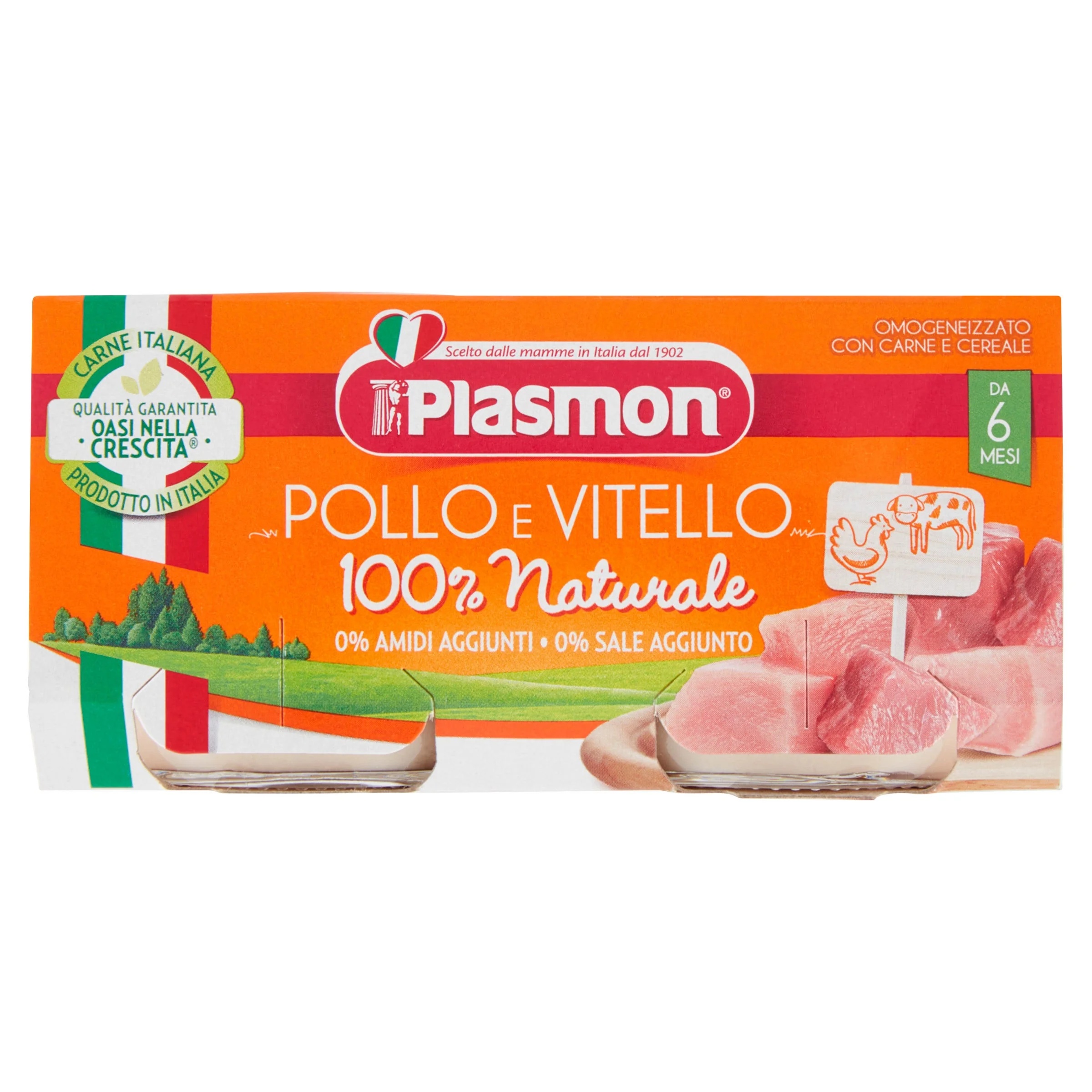 PLASMON Fórmula infantil homogeneizada de vitela e frango Plasmon 2x80 g + 6 meses
