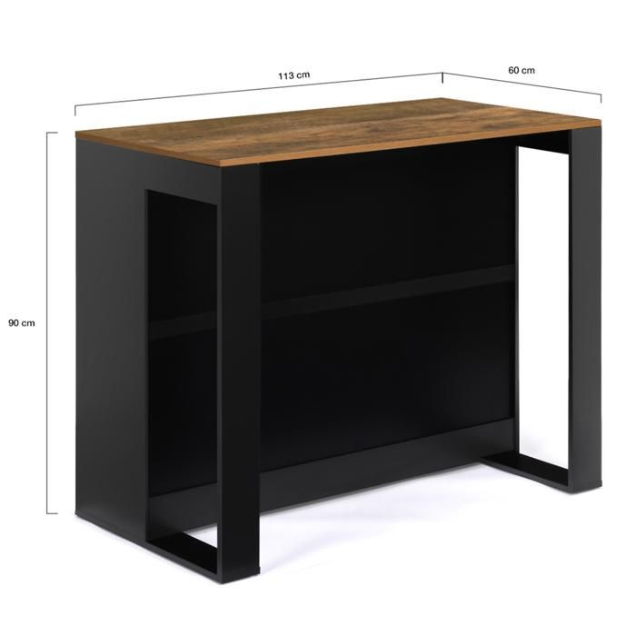 IDMARKET Table de bar îlot JUNO bois noir et plateau foncé HAWKINS