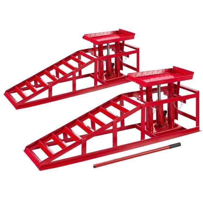 Rampa de acceso AREBOS con gato hidráulico, ajustable de 290 a 375 mm, capacidad de carga de 2 toneladas, para coches, furgonetas y remolques – Juego de 2