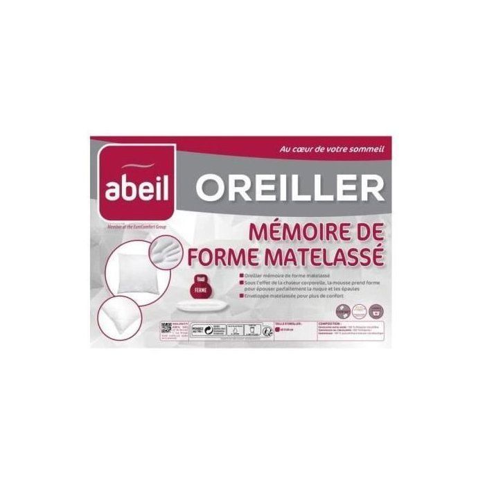ABEIL Oreiller à mémoire de forme matelassé 60x60 cm blanc