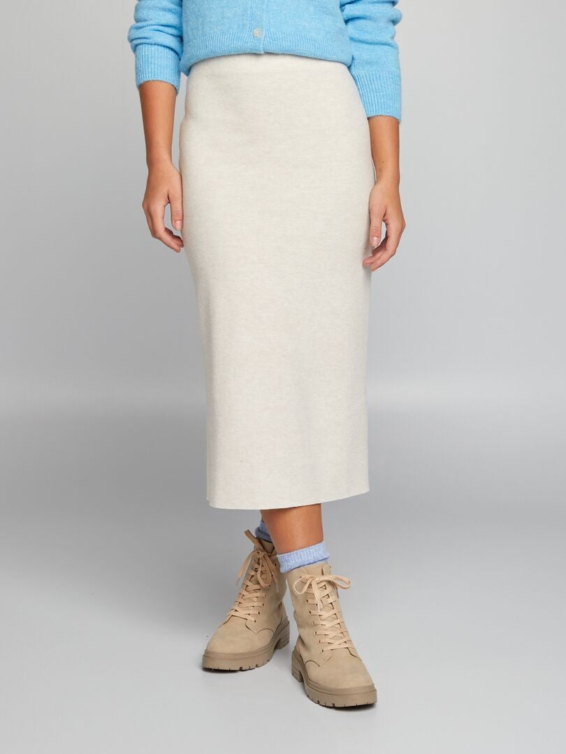 Falda midi de punto - Beige