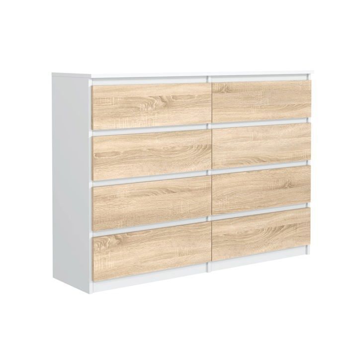 8-Drawer Chest of Drawers - Meblocker - Sonoma & White 120 cm - Spacious Storage Unit - Living Room, Office, Bedroom & Children's Room