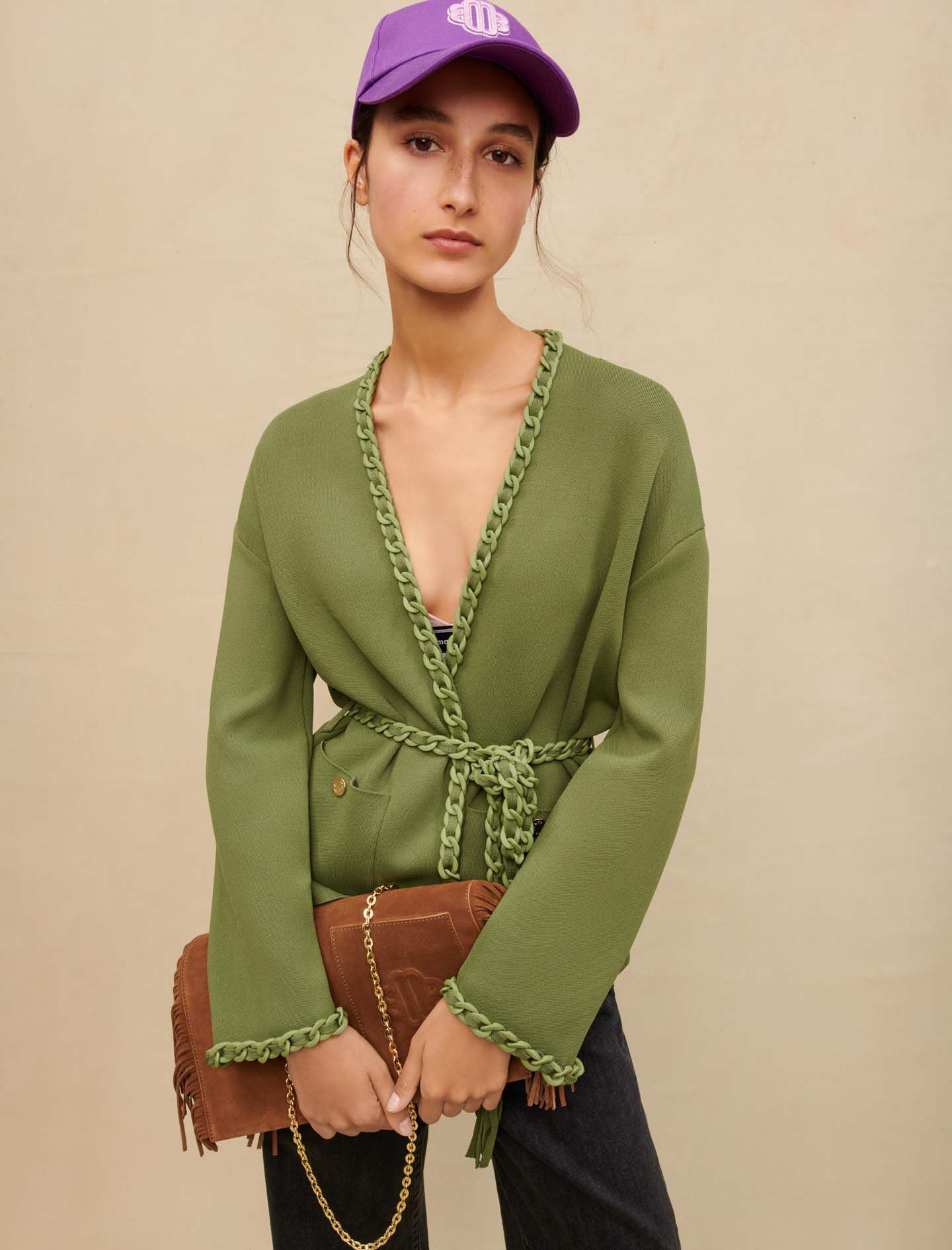 Vest met gevlochten randen - Khaki
