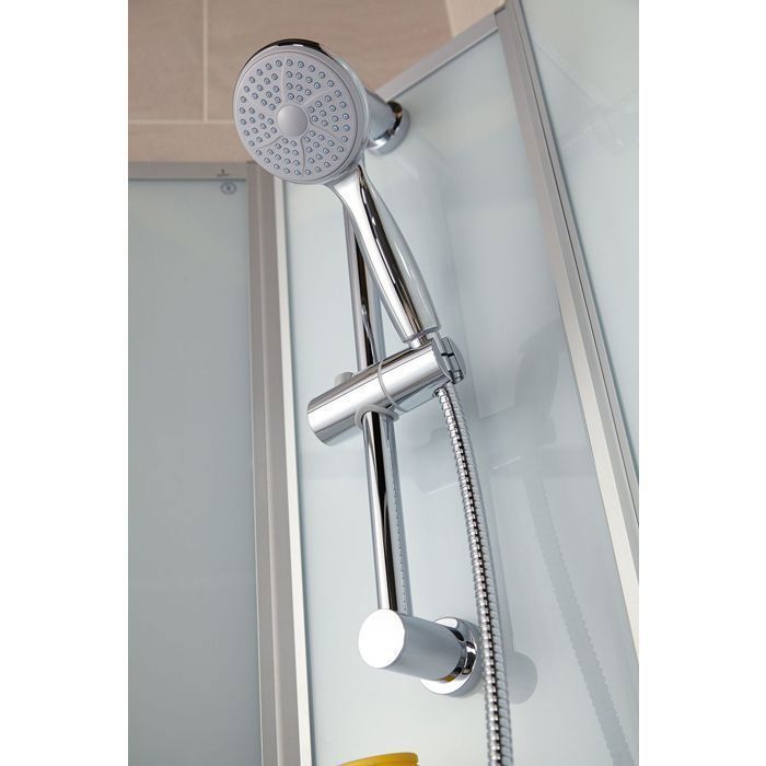 Cabina de ducha completa de 140x90 cm, rectangular, con puerta corredera y apertura a la derecha, marca Schulte.
