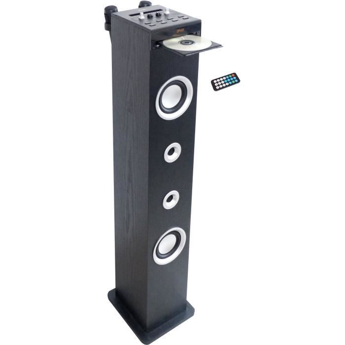 Inovalley HP49CD - Altoparlante a torre Bluetooth - Lettore CD e funzione karaoke - 100W - Radio FM - Porta USB - Ingresso Aux-in - Nero