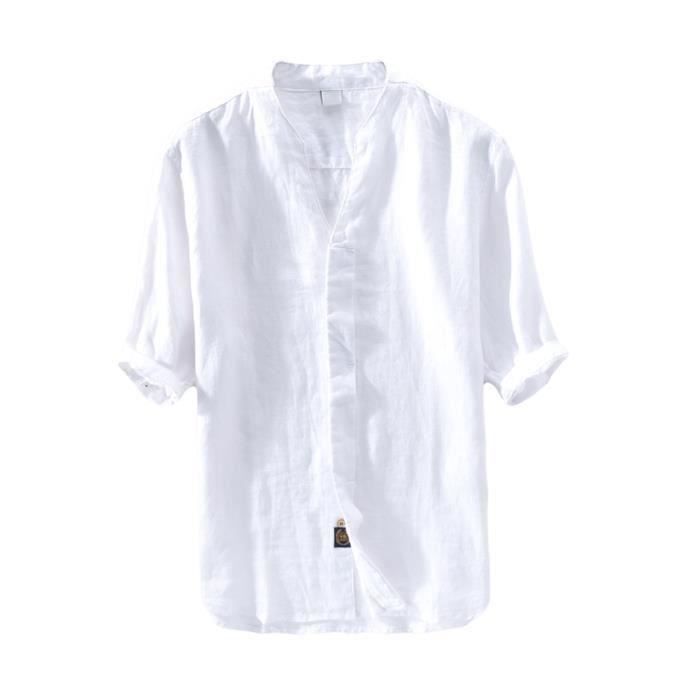 Camisa de hombre - FUNMOON - Cuello mandarín - Manga corta - Corte ajustado - Verano