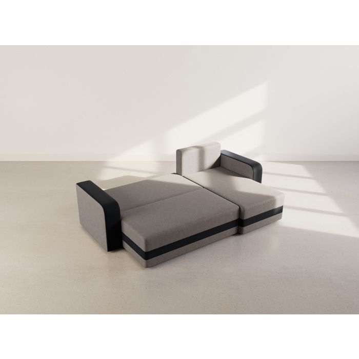 Harvey - Reversible 4-seater corner sofa bed with storage in two-tone fabric - Black / Grey